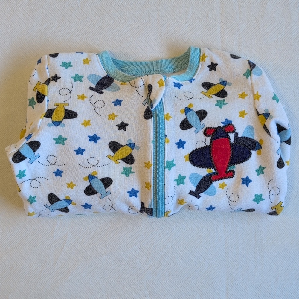 tuffy airplane 2-way zipper cotton footie sleeper pajamas 9 months baby boy